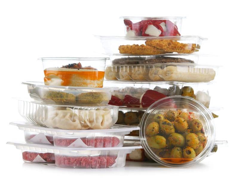Variety,Of,Prepackaged,Food,Products,In,Plastic,Boxes,Isolated,On
