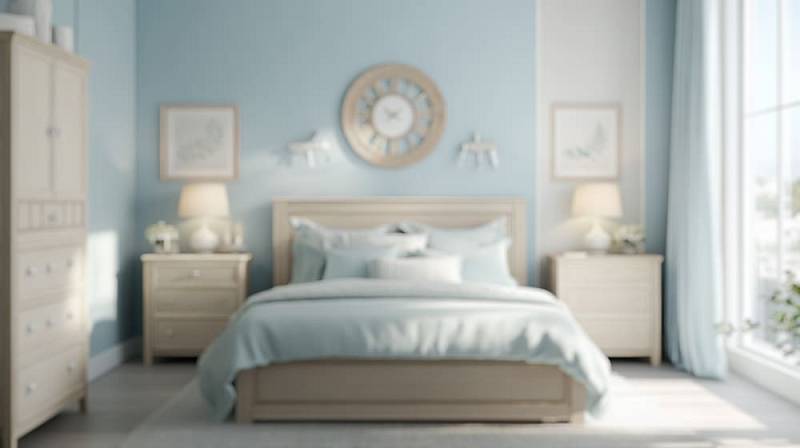 Blurred,Background,Of,Coastal,Inspired,Bedroom,Featuring,Soft,Colors,And