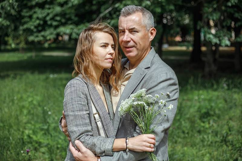 Portrait,Of,Beautiful,Couple,Gently,Hugging,In,Green,Park,On