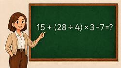 Sčítání nebo závorka - co přijde dřív? Vyřešte 15 + (28 ÷ 4) × 3 - 7